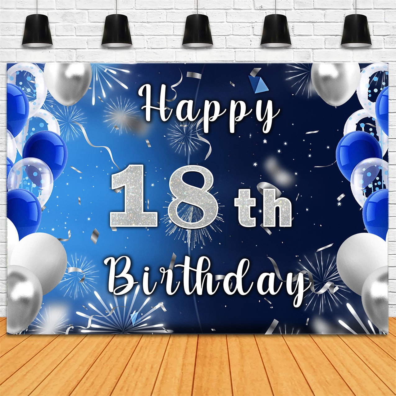 Custom 18th Birthday Backdrop Blue Balloons Backdrop UK RR12-33