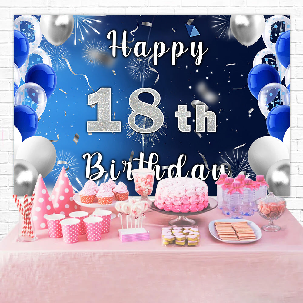 Custom 18th Birthday Backdrop Blue Balloons Backdrop UK RR12-33