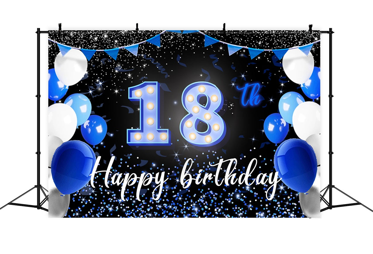 18th Birthday Backdrop Starry Blue White Balloon Backdrop UK RR12-34