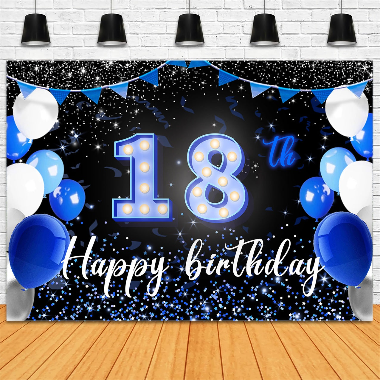 18th Birthday Backdrop Starry Blue White Balloon Backdrop UK RR12-34