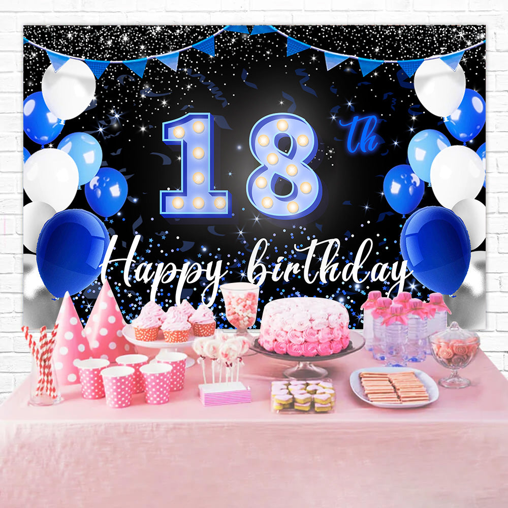 18th Birthday Backdrop Starry Blue White Balloon Backdrop UK RR12-34