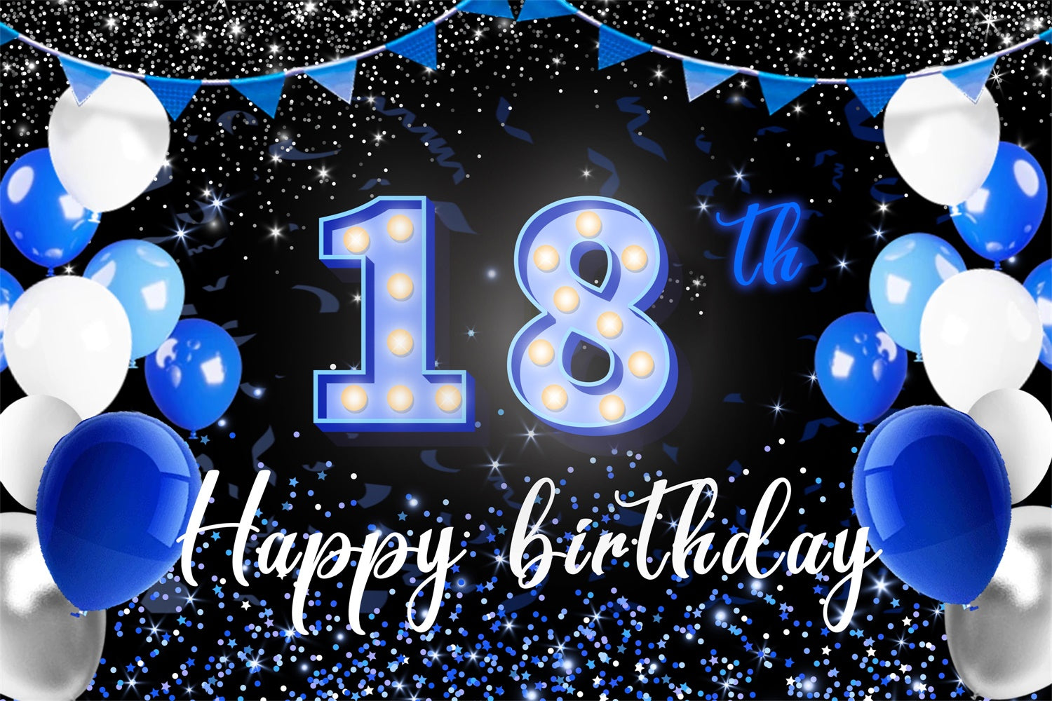 18th Birthday Backdrop Starry Blue White Balloon Backdrop UK RR12-34