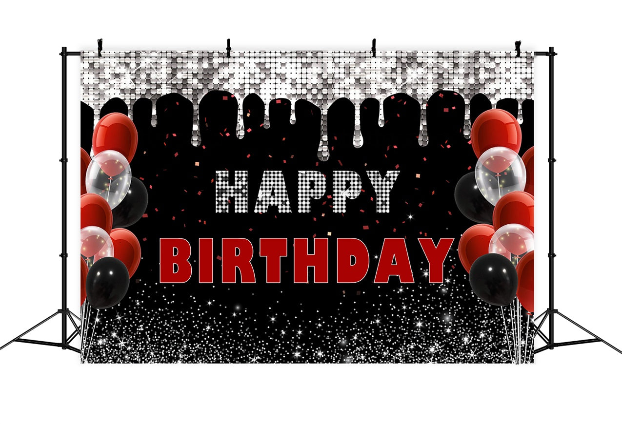 Personalized Birthday Backdrop Elegant Red Black Balloon Backdrop UK RR12-35