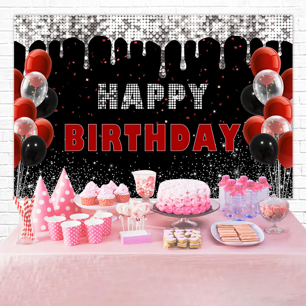 Personalized Birthday Backdrop Elegant Red Black Balloon Backdrop UK RR12-35