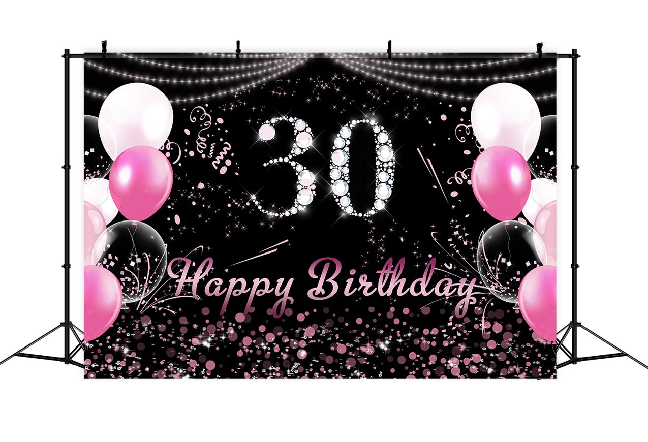 Custom Backdrop For Birthday Pink Diamond Sparkling 30th Backdrop UK RR12-37