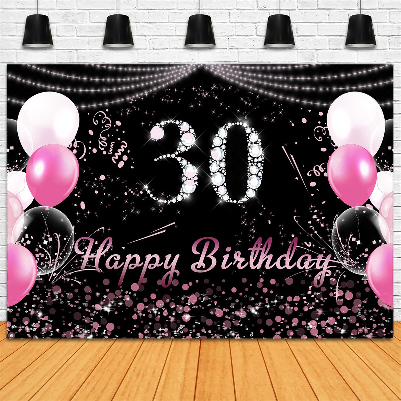 Custom Backdrop For Birthday Pink Diamond Sparkling 30th Backdrop UK RR12-37