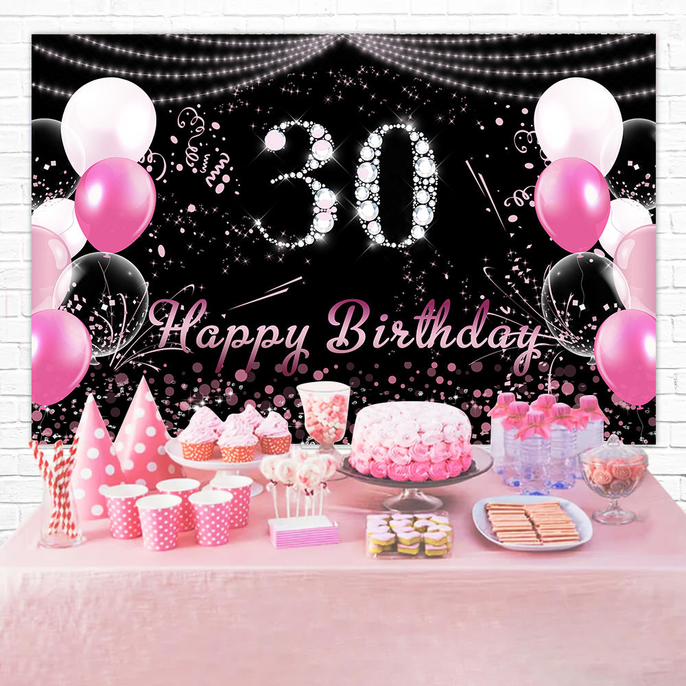 Custom Backdrop For Birthday Pink Diamond Sparkling 30th Backdrop UK RR12-37