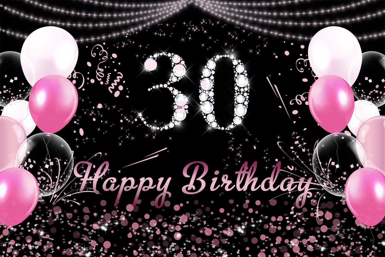 Custom Backdrop For Birthday Pink Diamond Sparkling 30th Backdrop UK RR12-37