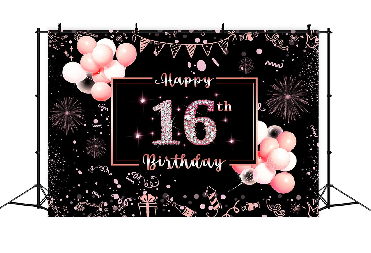 16th Birthday Backdrop Elegant Pink Balloon Celebration Backdrop UK RR12-38