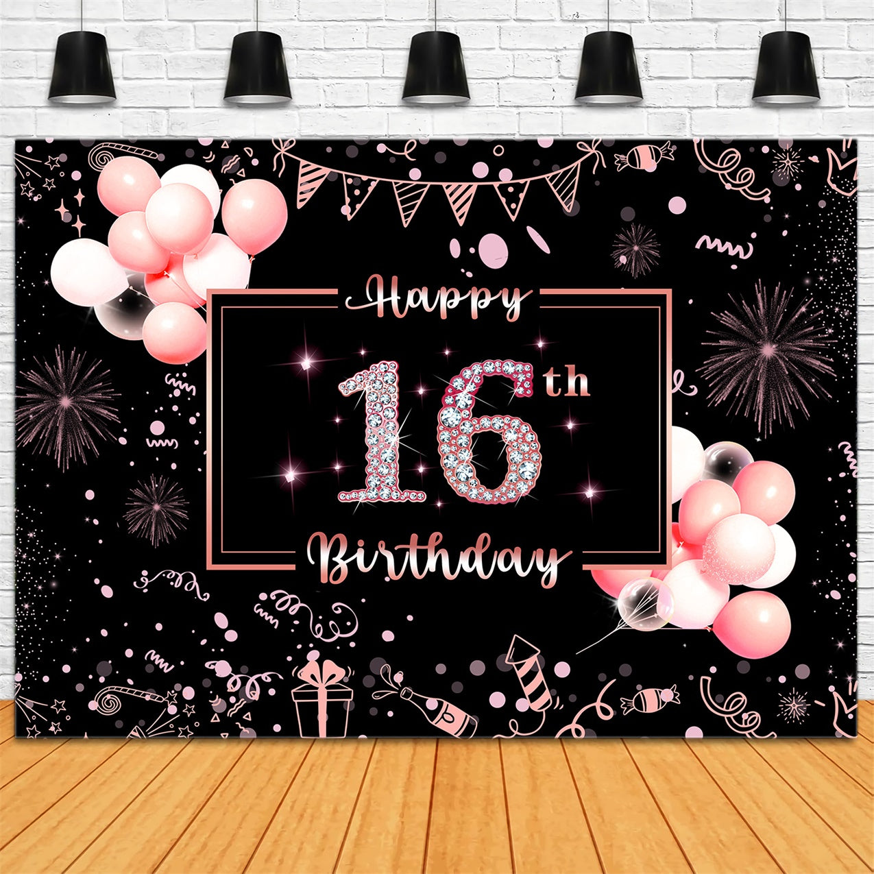 16th Birthday Backdrop Elegant Pink Balloon Celebration Backdrop UK RR12-38