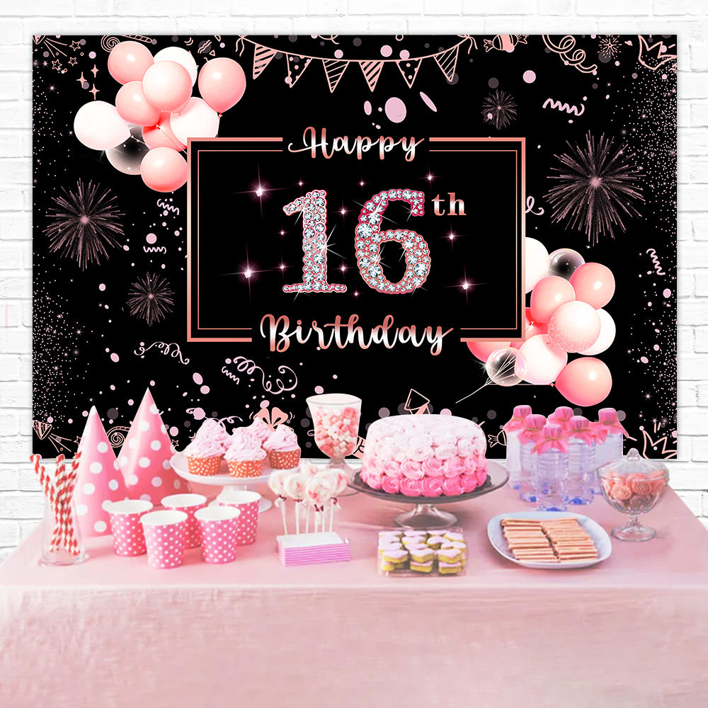 16th Birthday Backdrop Elegant Pink Balloon Celebration Backdrop UK RR12-38