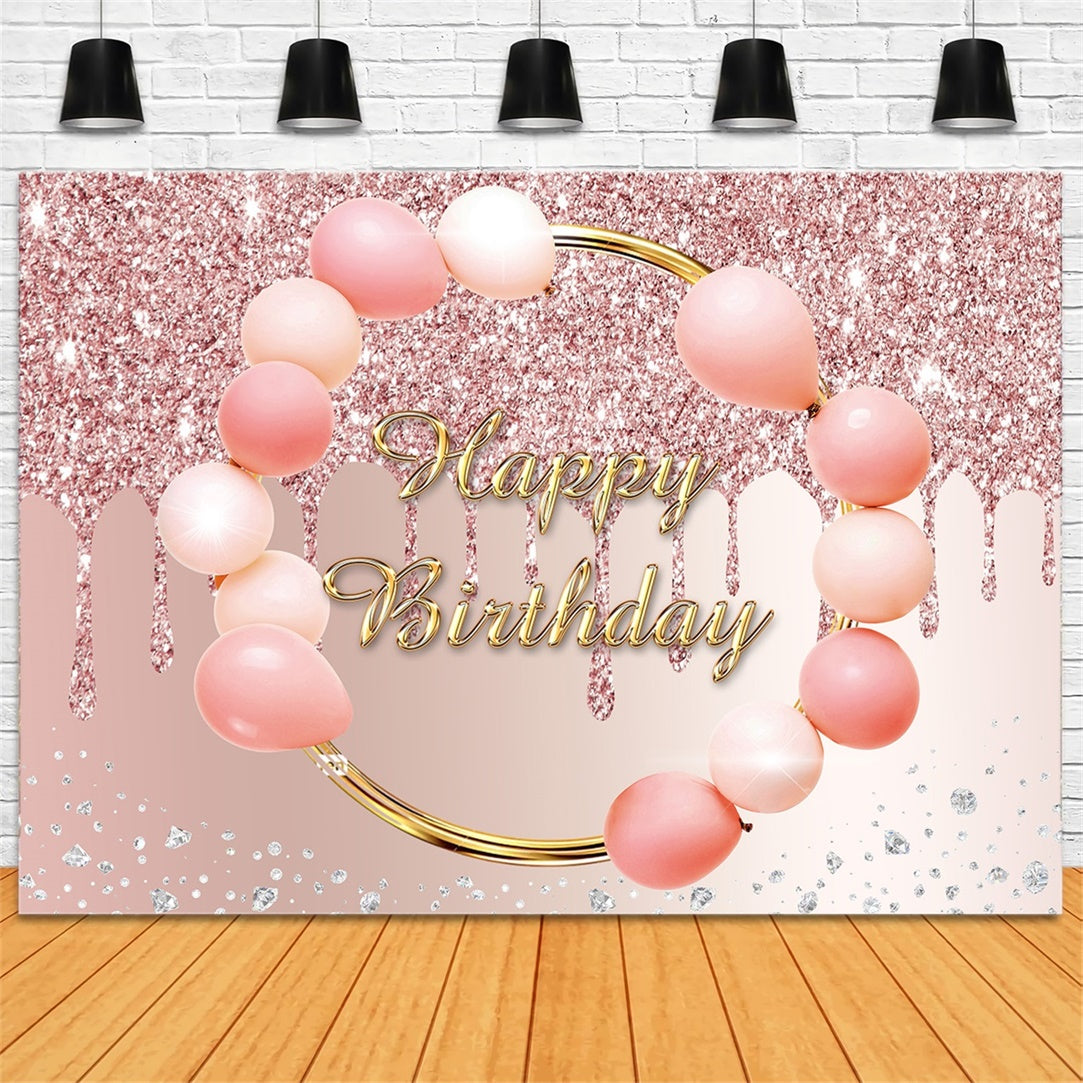 Personalized Birthday Backdrops Pink Balloon Luxe Glitter Backdrop UK RR12-4