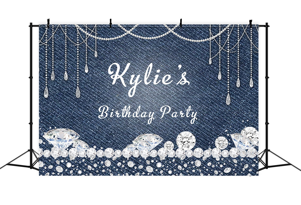 Custom Happy Birthday Backdrop Glittering Denim Style Backdrop UK RR12-40