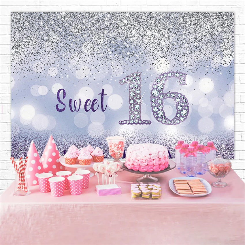 Personalized Birthday Backdrop Sweet 16 Sparkle Glitter Backdrop UK RR12-41