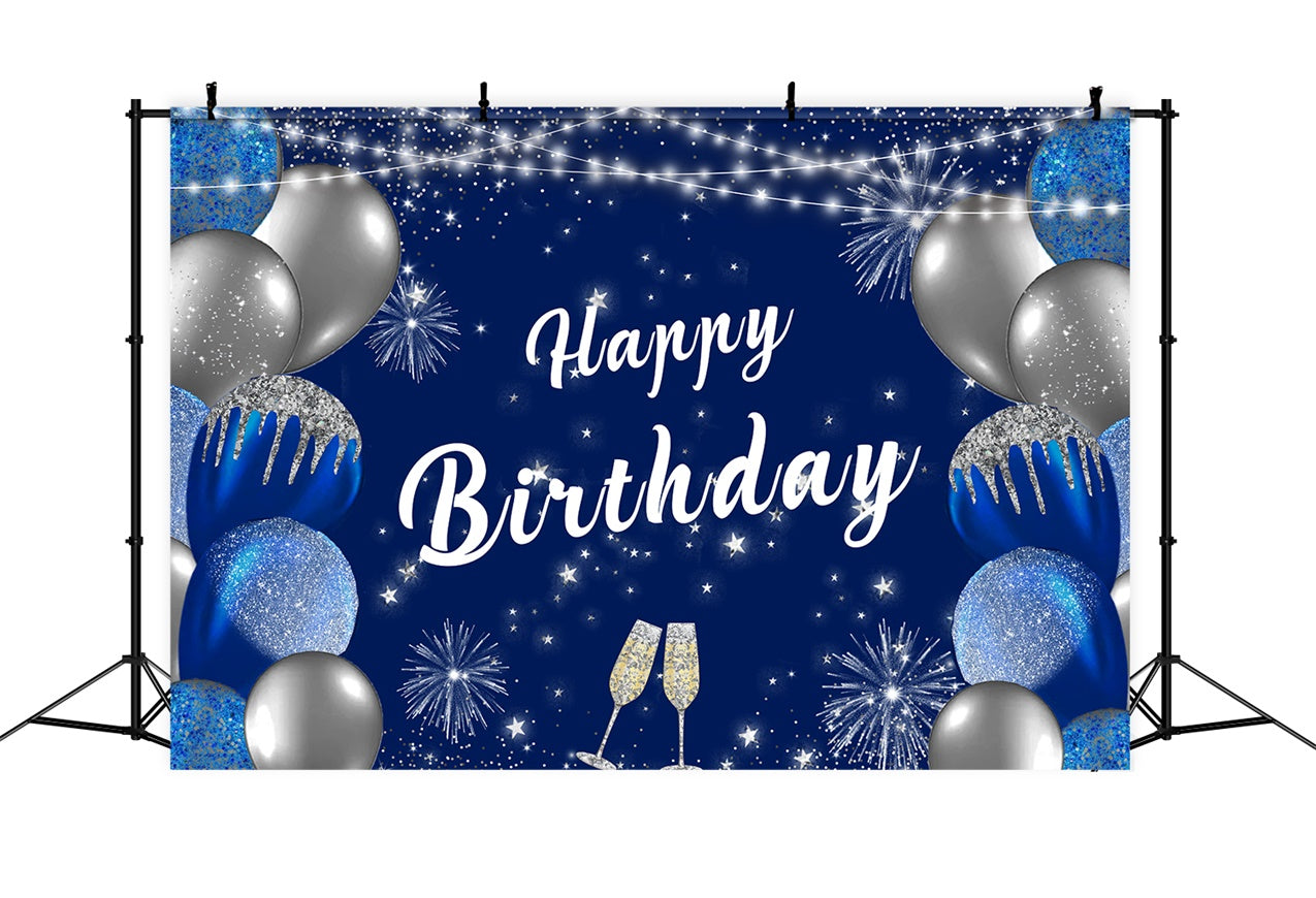 Customize Birthday Backdrop Glittering Balloons Blue Backdrop UK RR12-43