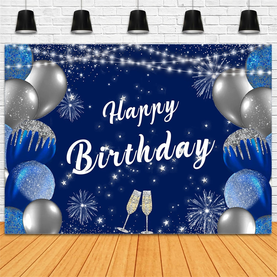 Customize Birthday Backdrop Glittering Balloons Blue Backdrop UK RR12-43