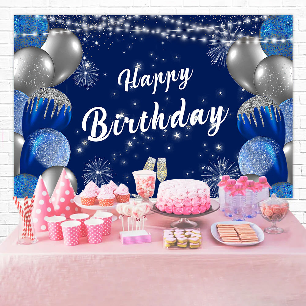 Customize Birthday Backdrop Glittering Balloons Blue Backdrop UK RR12-43