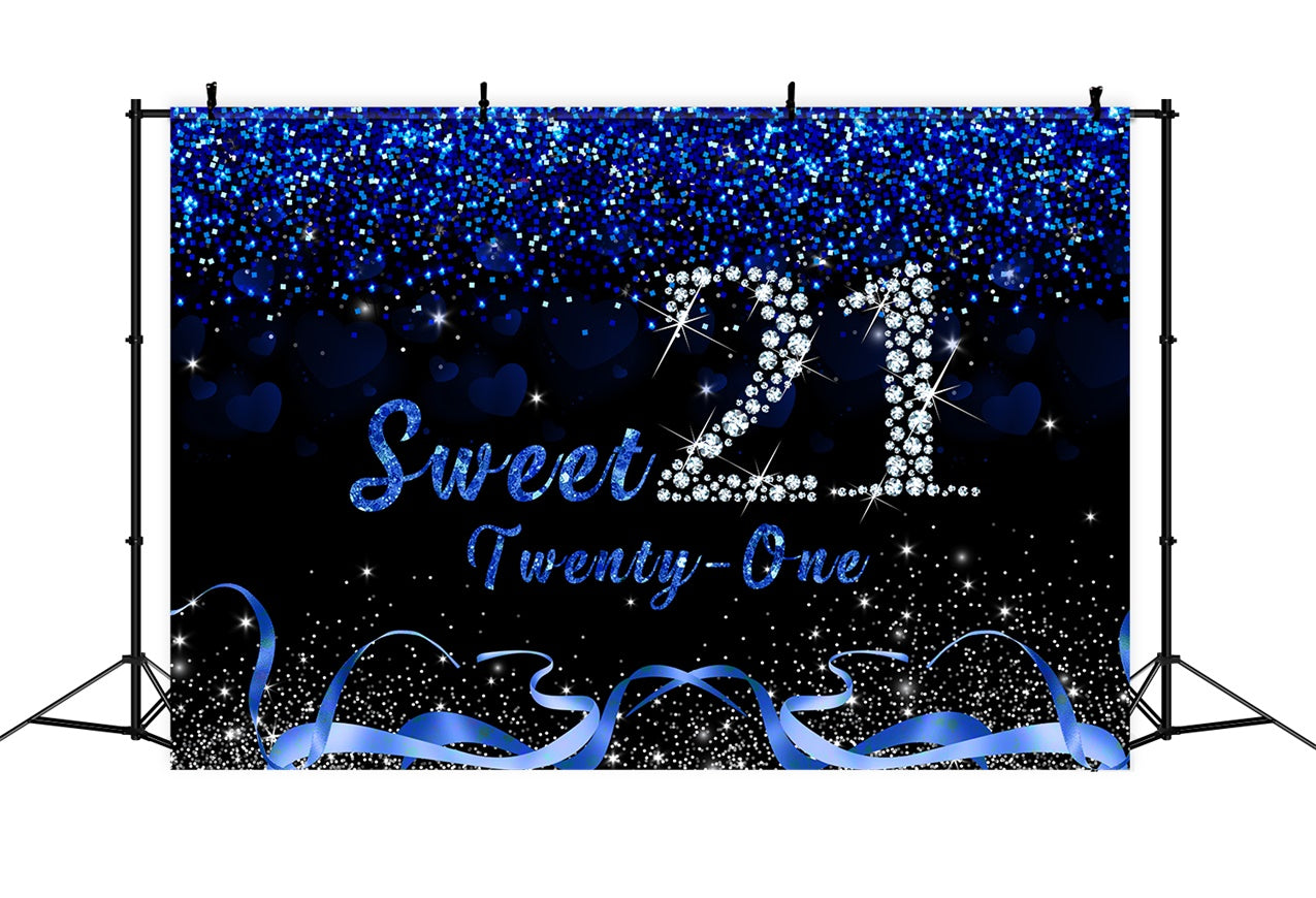 Birthday Backdrops Custom Festive Blue Silver Sweet 21 Backdrop UK RR12-44