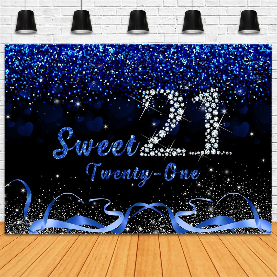 Birthday Backdrops Custom Festive Blue Silver Sweet 21 Backdrop UK RR12-44