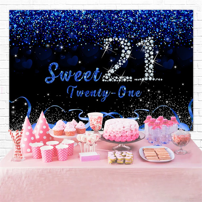 Birthday Backdrops Custom Festive Blue Silver Sweet 21 Backdrop UK RR12-44