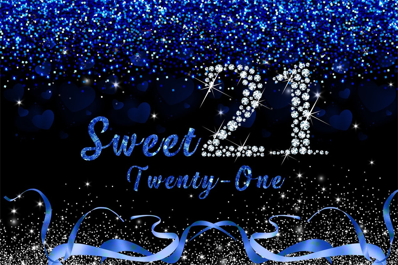 Birthday Backdrops Custom Festive Blue Silver Sweet 21 Backdrop UK RR12-44