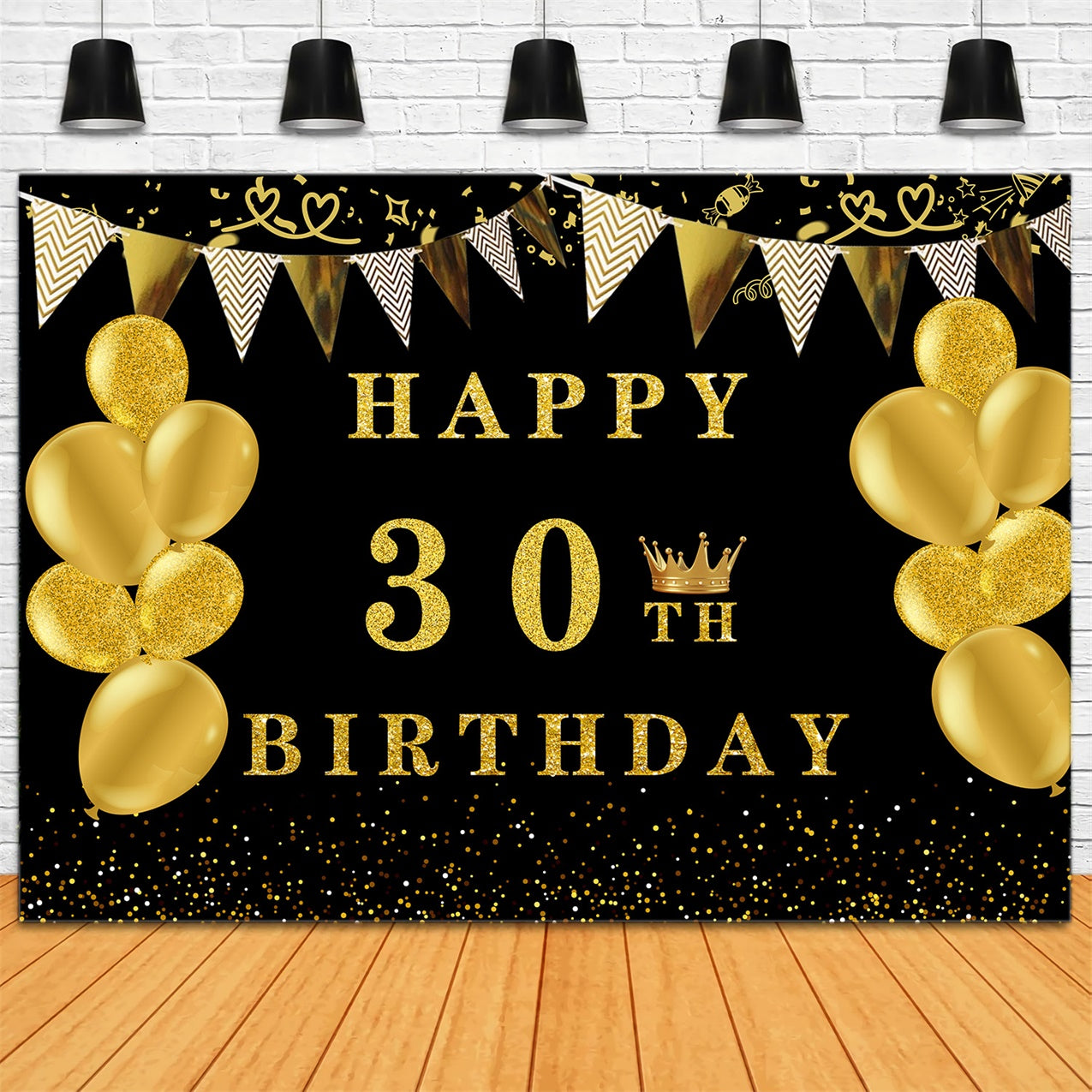 Custom Birthday Backdrops Luxury Golden Glitter Balloons Backdrop UK RR12-46