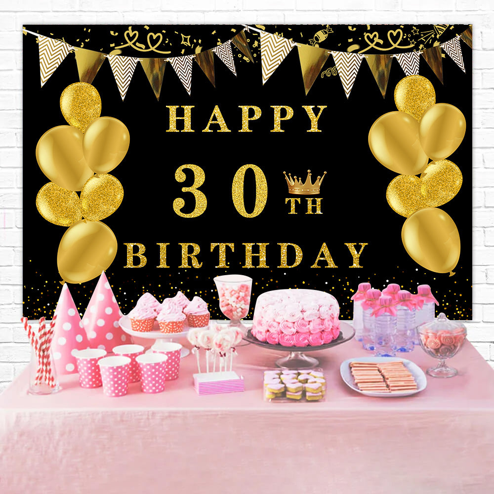 Custom Birthday Backdrops Luxury Golden Glitter Balloons Backdrop UK RR12-46