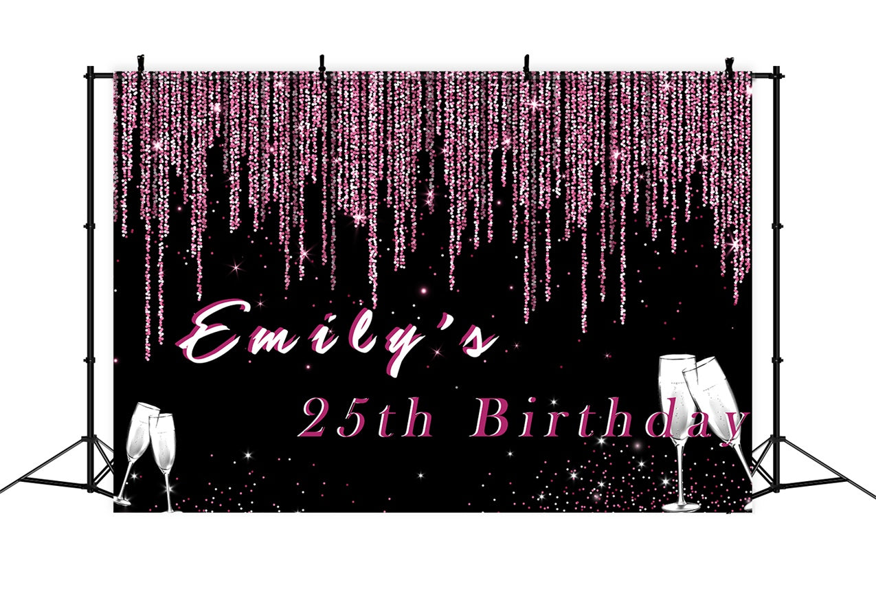 Custom Made Birthday Backdrops Pink Sparkle Champagne Backdrop UK RR12-48