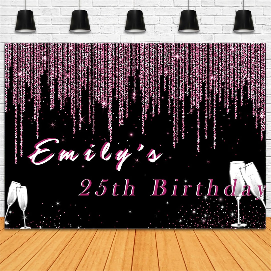 Custom Made Birthday Backdrops Pink Sparkle Champagne Backdrop UK RR12-48