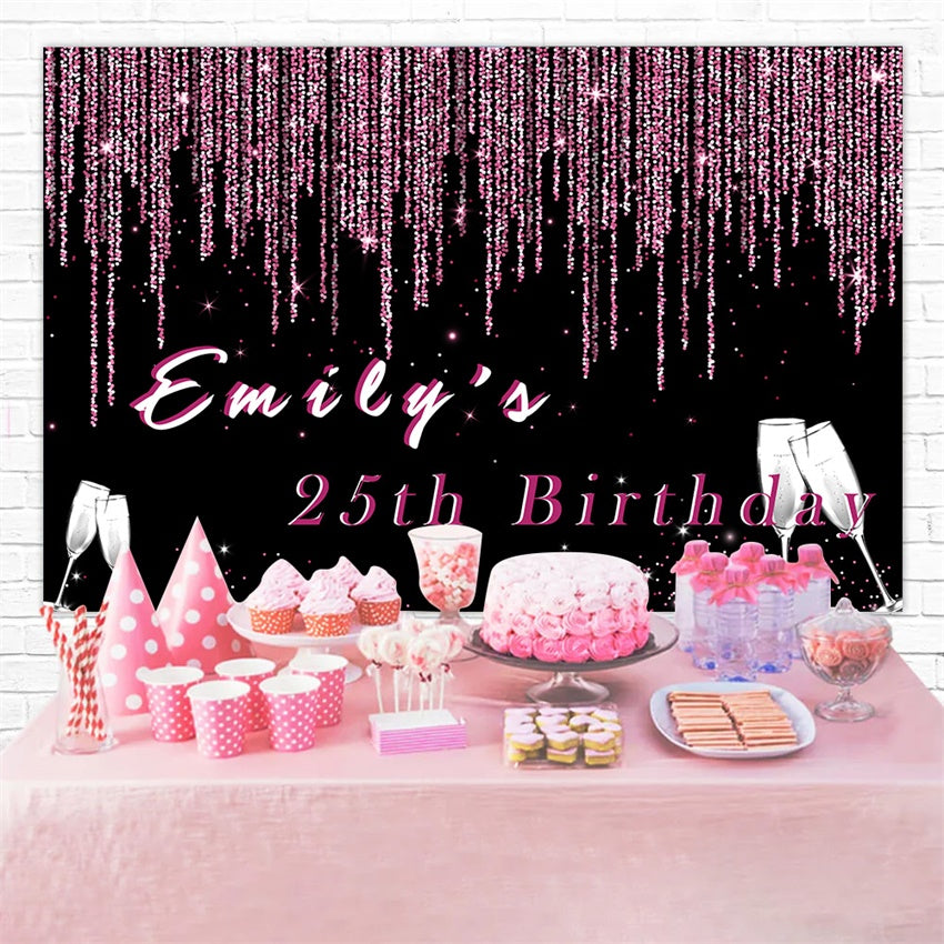 Custom Made Birthday Backdrops Pink Sparkle Champagne Backdrop UK RR12-48