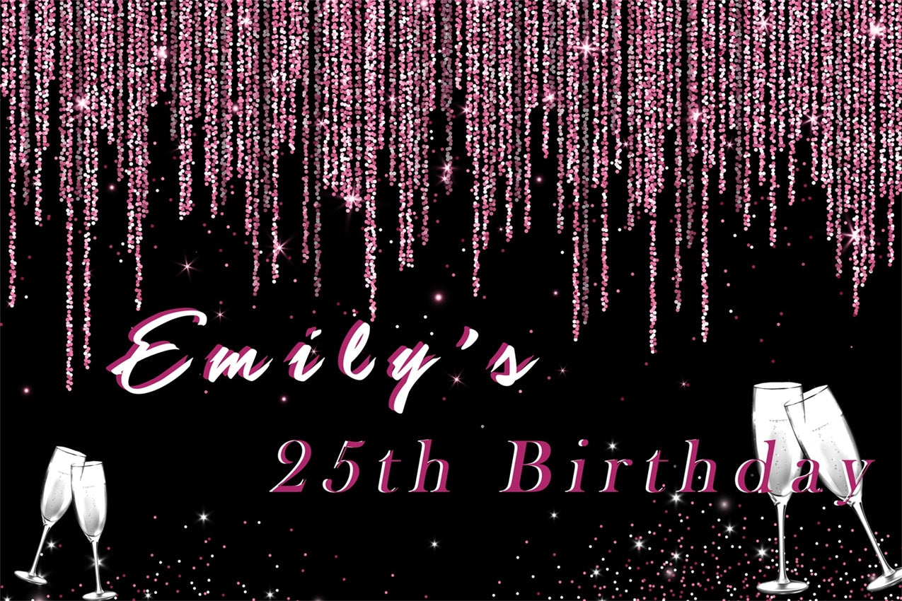 Custom Made Birthday Backdrops Pink Sparkle Champagne Backdrop UK RR12-48