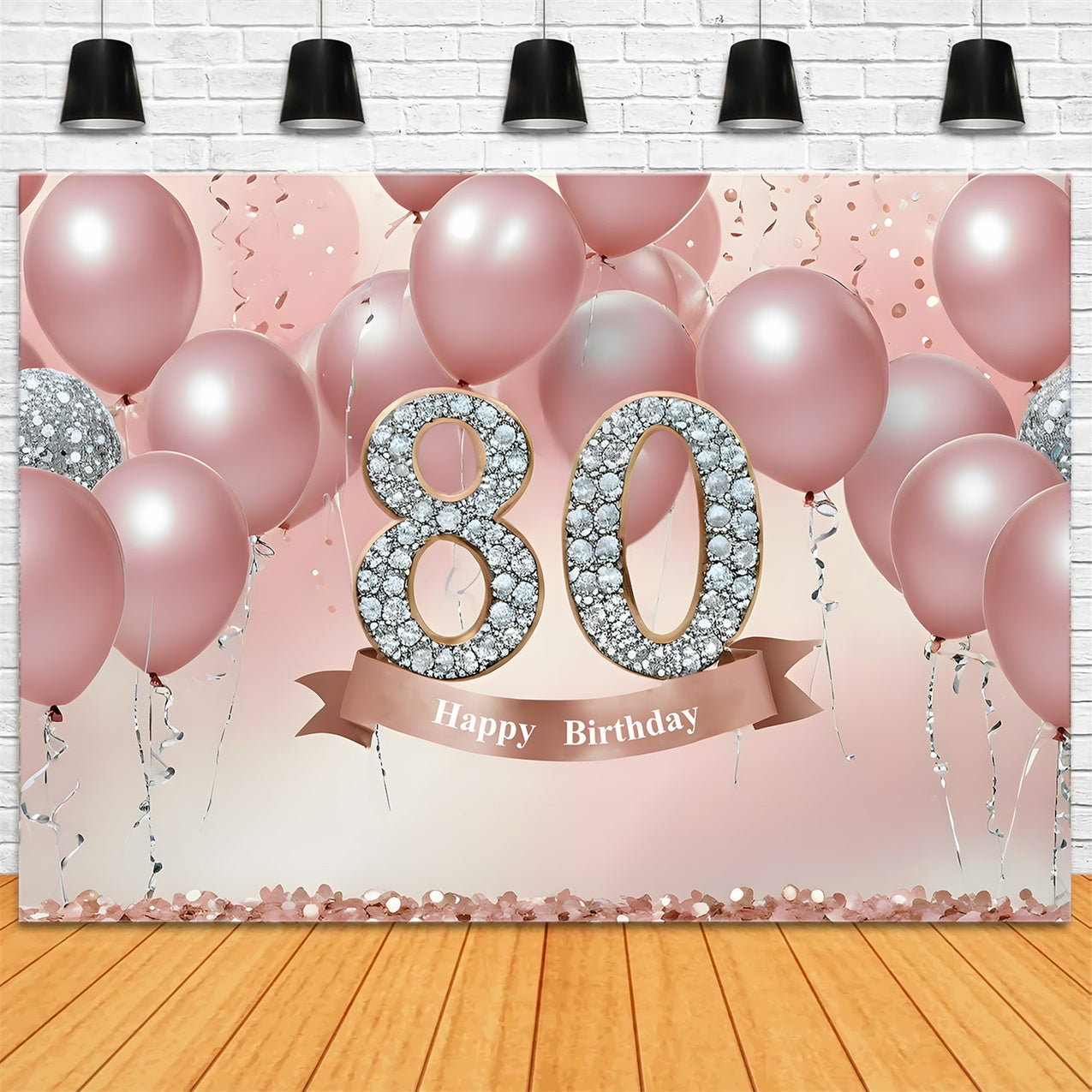 80th Birthday Backdrop Luxury Pink Balloons Crystal Backdrop UK RR12-5