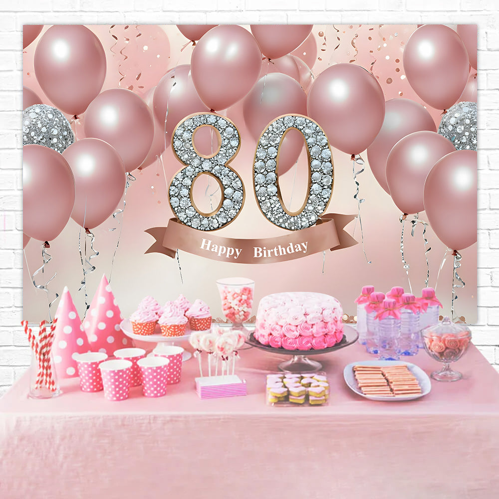 80th Birthday Backdrop Luxury Pink Balloons Crystal Backdrop UK RR12-5