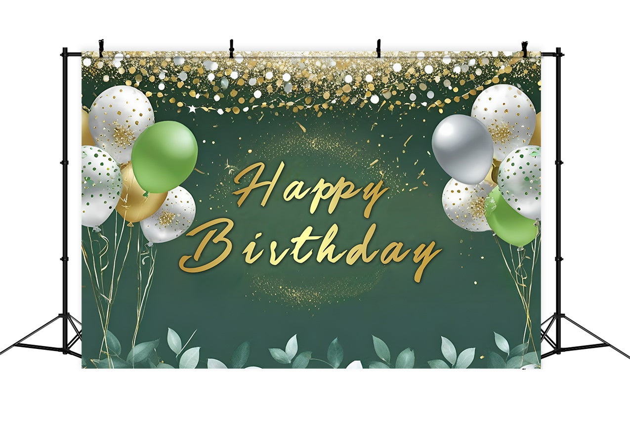 Custom Birthday Backdrops Elegant Balloons Golden Green Backdrop UK RR12-50