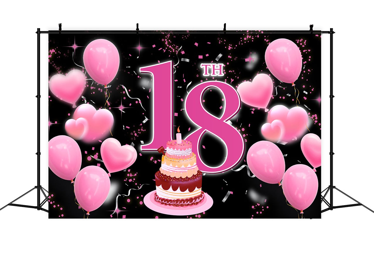 Personalized Birthday Backdrops 18th Pink Balloons Cake Backdrop UK RR12-51