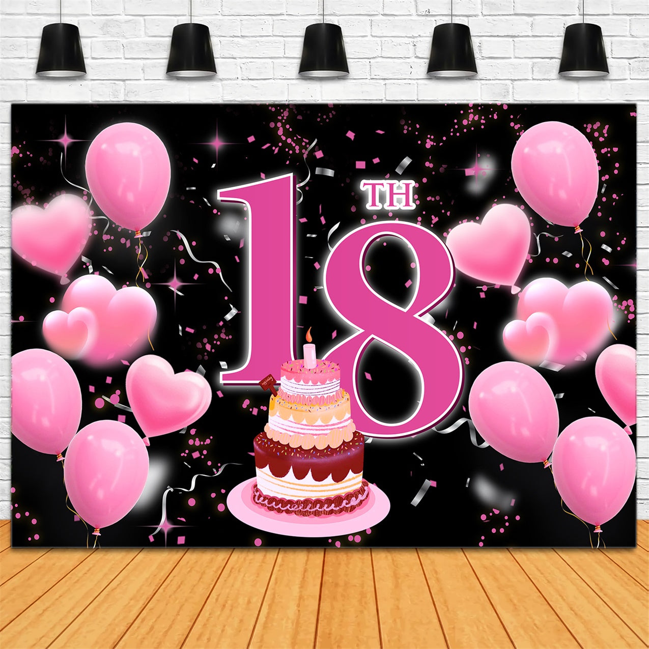 Personalized Birthday Backdrops 18th Pink Balloons Cake Backdrop UK RR12-51