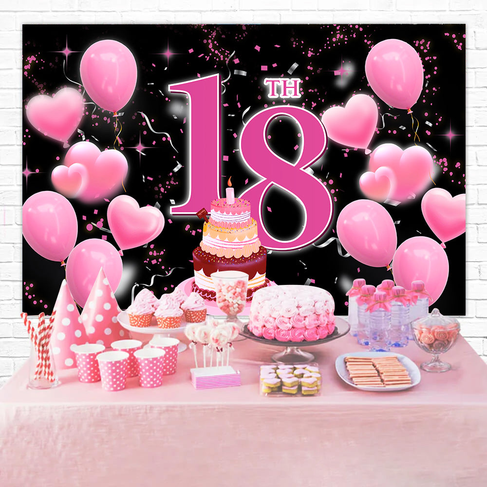 Personalized Birthday Backdrops 18th Pink Balloons Cake Backdrop UK RR12-51