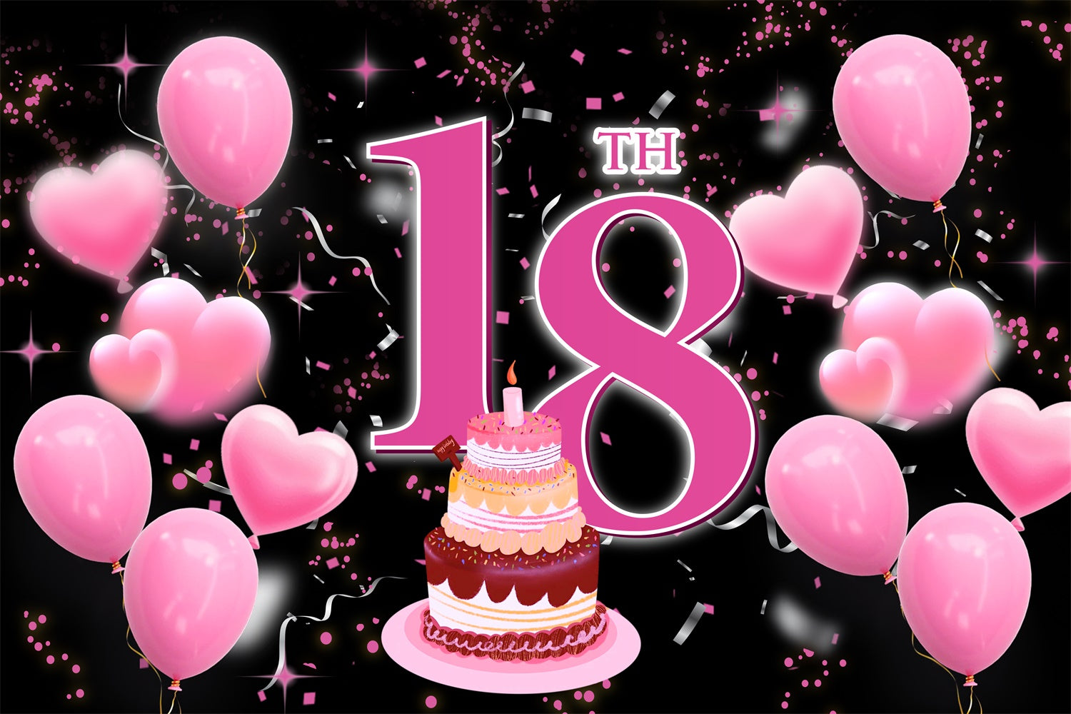 Personalized Birthday Backdrops 18th Pink Balloons Cake Backdrop UK RR12-51