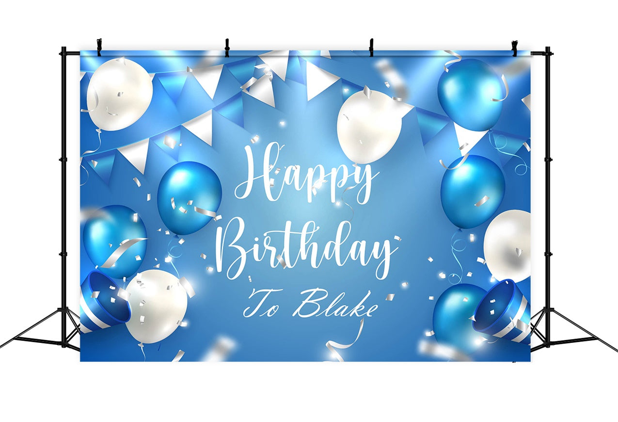 Personalized Backdrop For Birthday Blue White Balloons Backdrop UK RR12-55