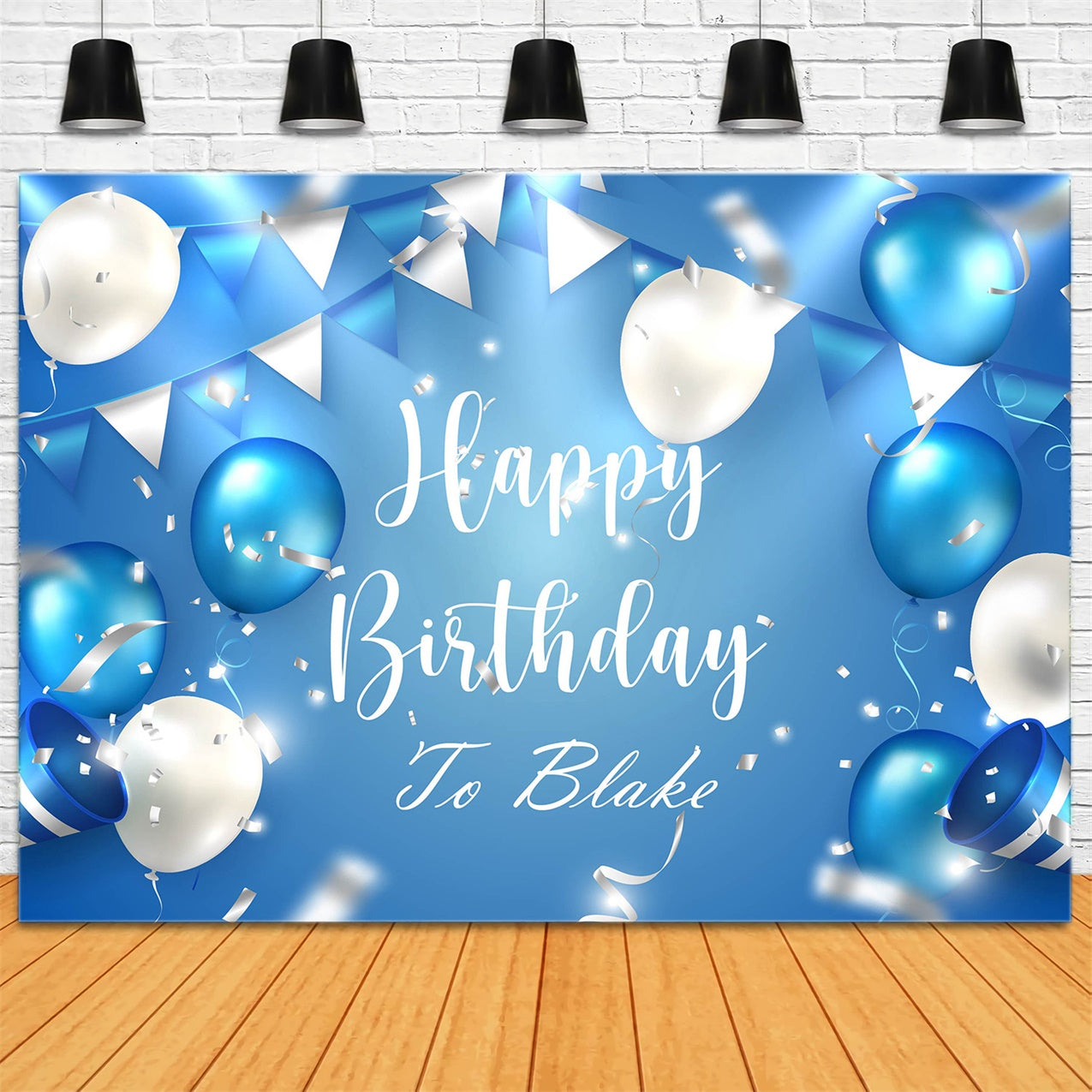 Personalized Backdrop For Birthday Blue White Balloons Backdrop UK RR12-55