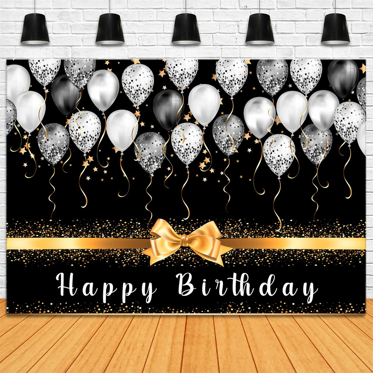 Personalized Birthday Backdrop Black Gold Balloon Glitter Backdrop UK RR12-56