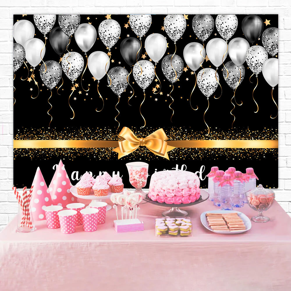 Personalized Birthday Backdrop Black Gold Balloon Glitter Backdrop UK RR12-56