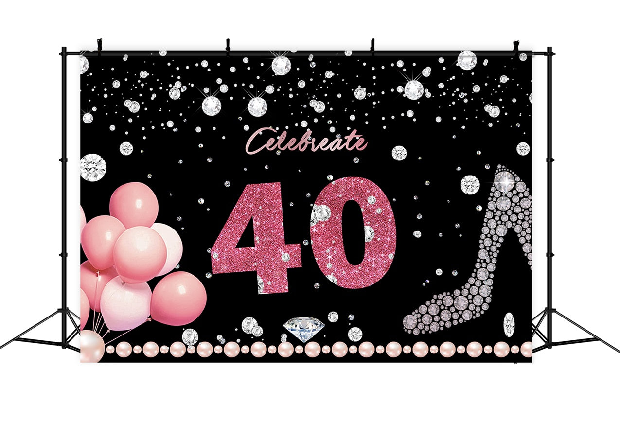 Customized Birthday Backdrop 40th Diamond Pearls Balloon Backdrop UK RR12-57