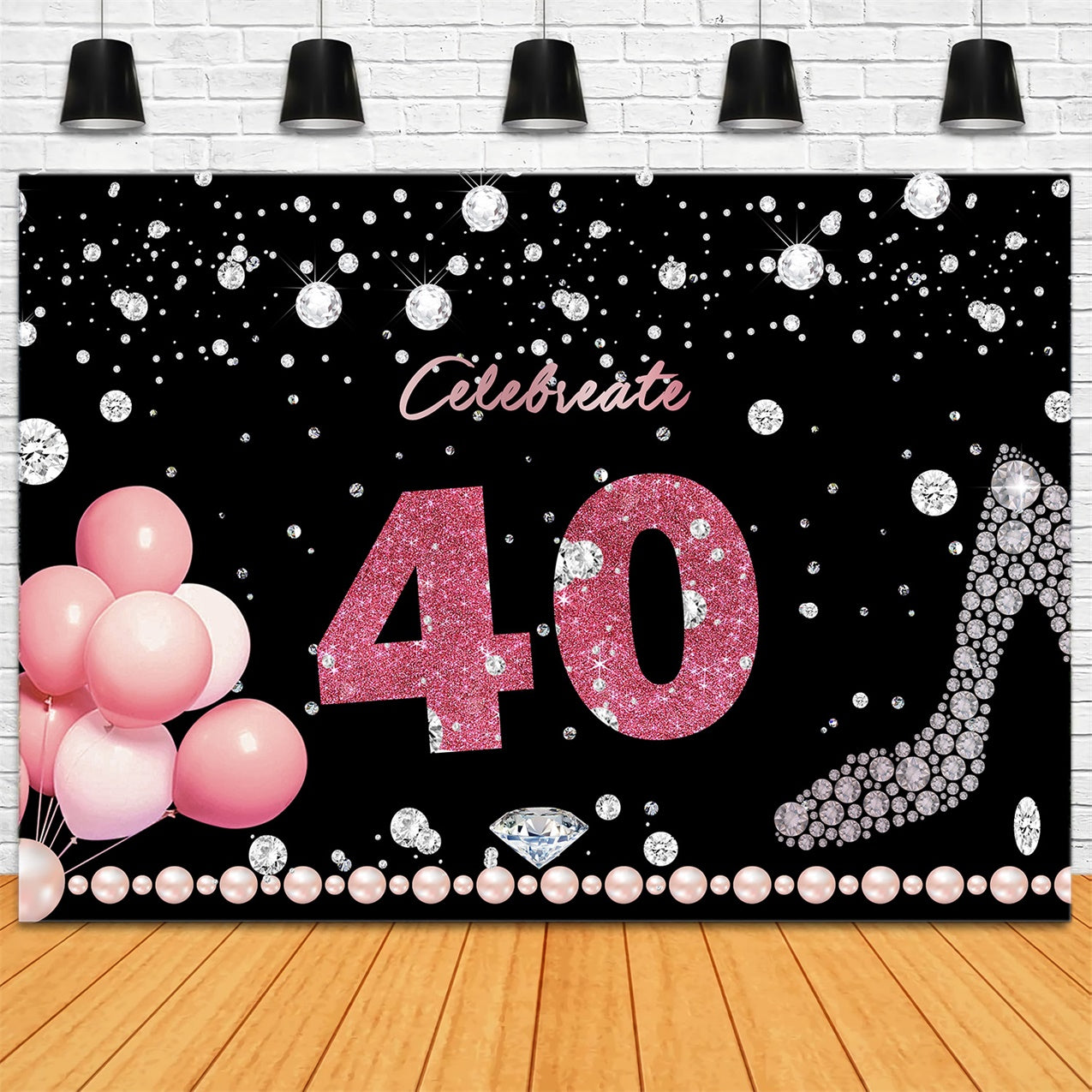 Customized Birthday Backdrop 40th Diamond Pearls Balloon Backdrop UK RR12-57