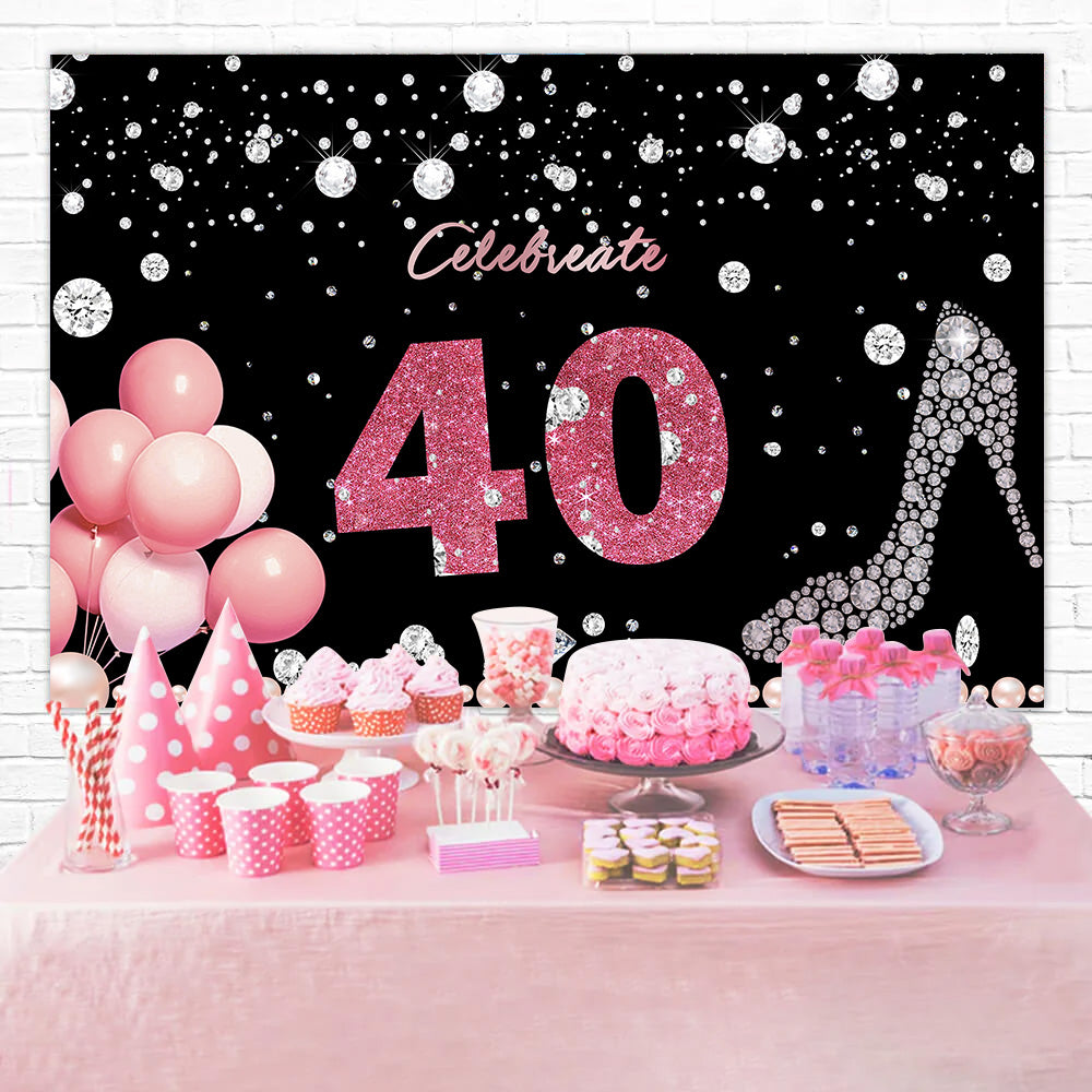 Customized Birthday Backdrop 40th Diamond Pearls Balloon Backdrop UK RR12-57