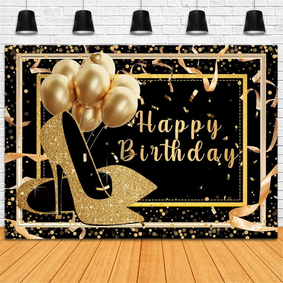 Custom Made Birthday Backdrops Gold Shoes Balloon Backdrop UK RR12-58