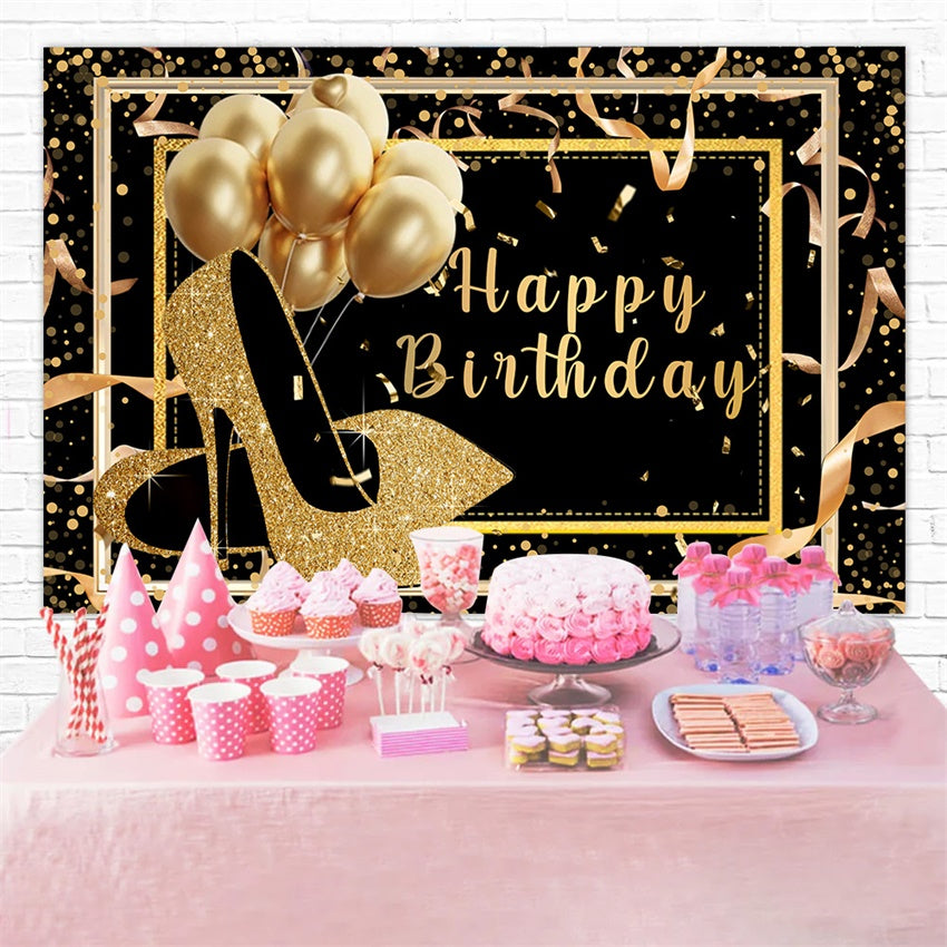 Custom Made Birthday Backdrops Gold Shoes Balloon Backdrop UK RR12-58