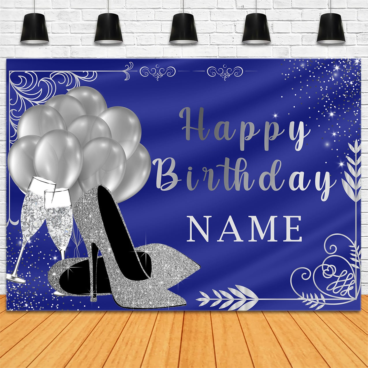 Personalized Backdrops For Birthday Balloons Blue Sparkle Backdrop UK RR12-59