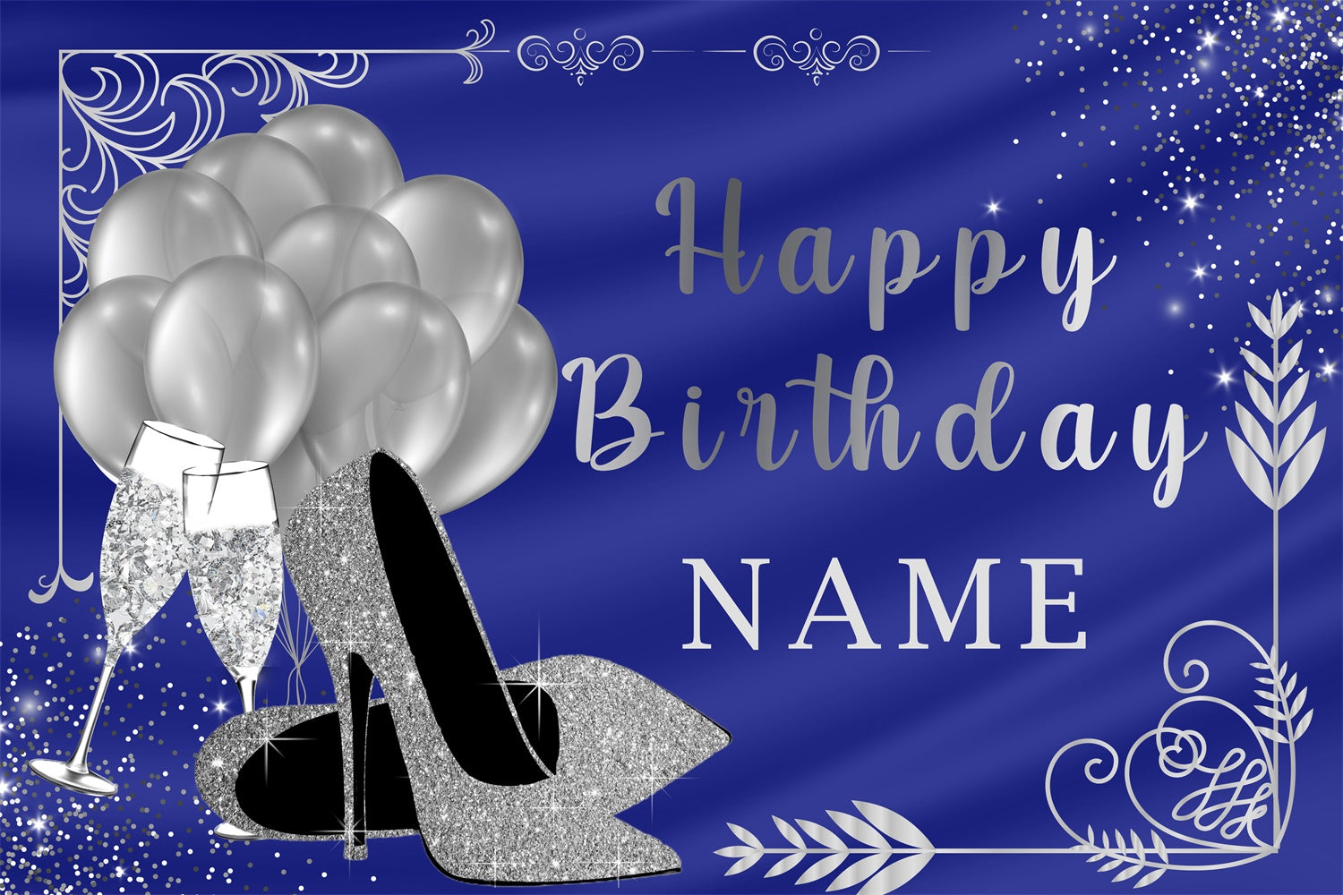 Personalized Backdrops For Birthday Balloons Blue Sparkle Backdrop UK RR12-59