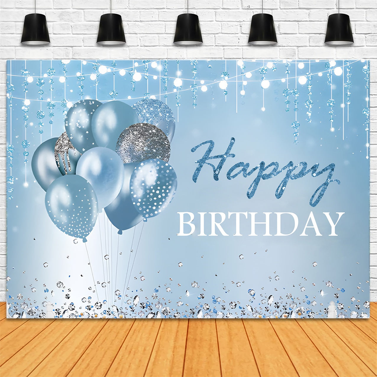 Personalized Birthday Backdrops Blue Sparkle Balloon Backdrop UK RR12-6